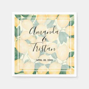 Boho Watercolor Lemons Greenery Napkins