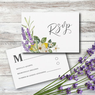 Boho Watercolor Lemons & Lavender Wedding RSVP Card