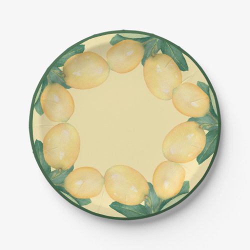 Boho Watercolor Lemons  Leaves Paper Plates