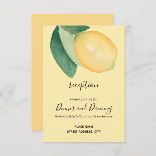 Boho Watercolor Lemons  Leaves Wedding Reception Enclosure Card