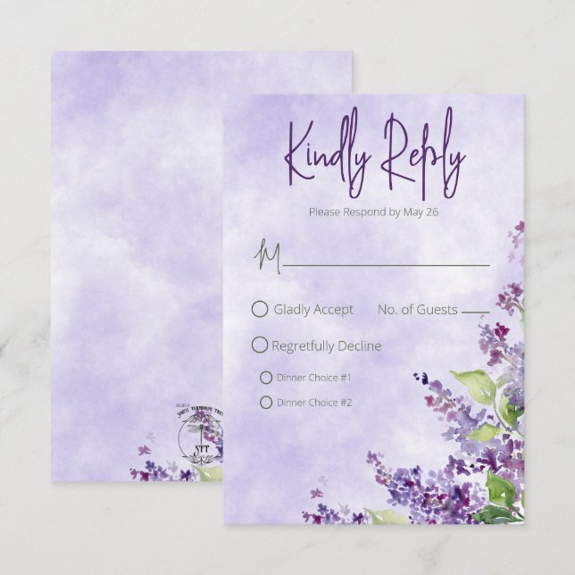 Boho Watercolor Lilac Flowers Wedding RSVP Card (Front/Back)