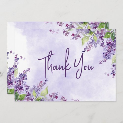 Boho Watercolor Lilac Flowers Wedding Thank You Card