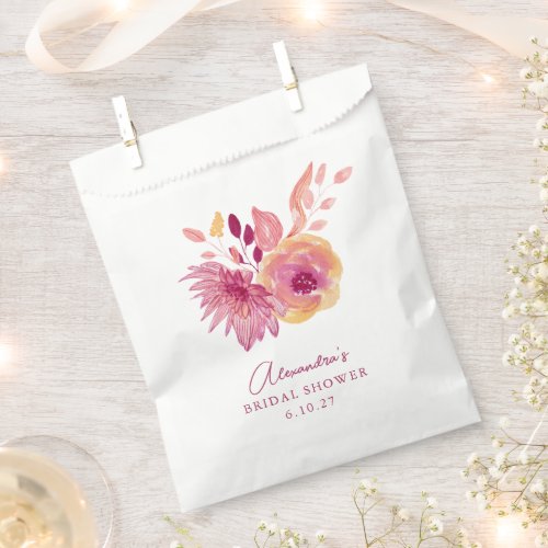 Boho Watercolor Magenta Red Flowers Bridal Shower Favor Bag