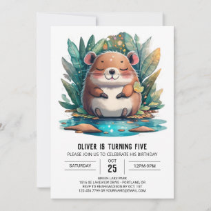 Boho Watercolor Magic Capybara Birthday Invitation