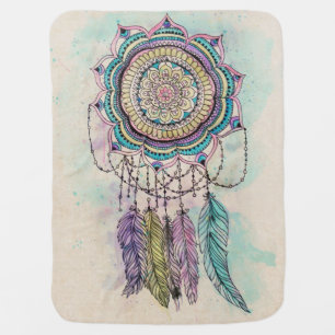 Boho Watercolor Mandala Dreamcatcher Baby Blanket