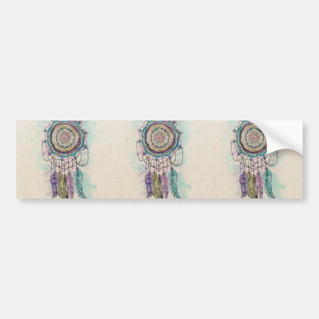 Boho Watercolor Mandala Dreamcatcher Bumper Sticker (Front)