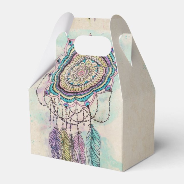Boho Watercolor Mandala Dreamcatcher Favor Boxes (Front Side)