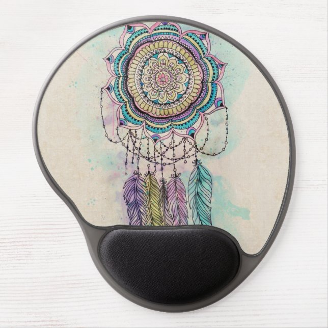 Boho Watercolor Mandala Dreamcatcher Gel Mouse Pad (Front)
