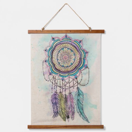 Boho Watercolor Mandala Dreamcatcher Hanging Tapestry