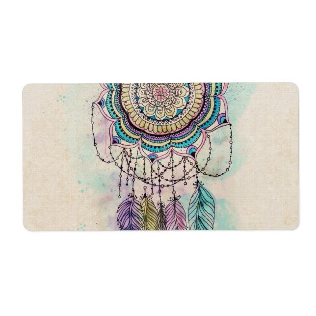 Boho Watercolor Mandala Dreamcatcher Label (Front)