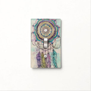 Boho Watercolor Mandala Dreamcatcher Light Switch Cover