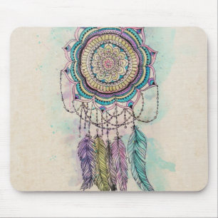 Boho Watercolor Mandala Dreamcatcher Mouse Pad