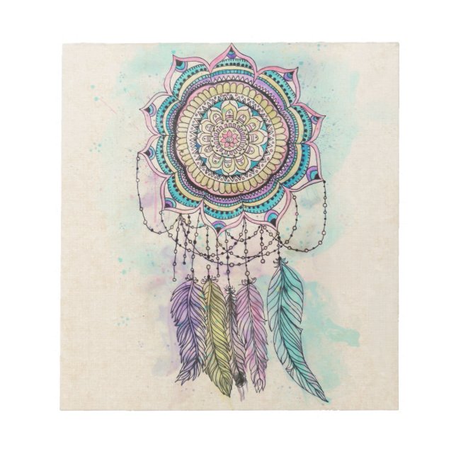 Boho Watercolor Mandala Dreamcatcher Notepad (Front)