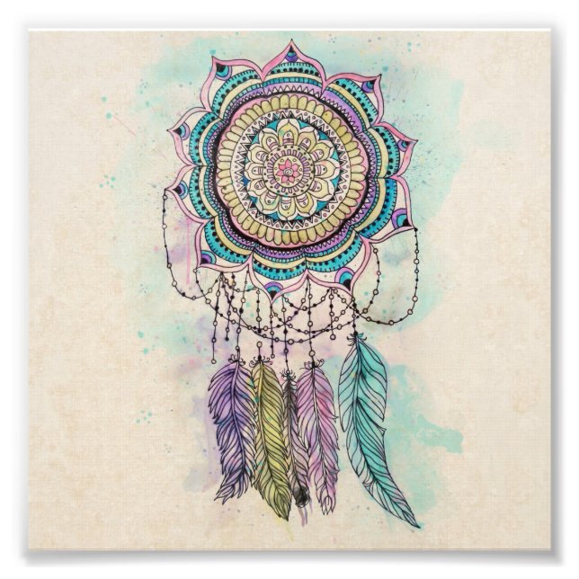 Boho Watercolor Mandala Dreamcatcher Photo Print (Front)