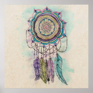 Boho Watercolor Mandala Dreamcatcher Poster