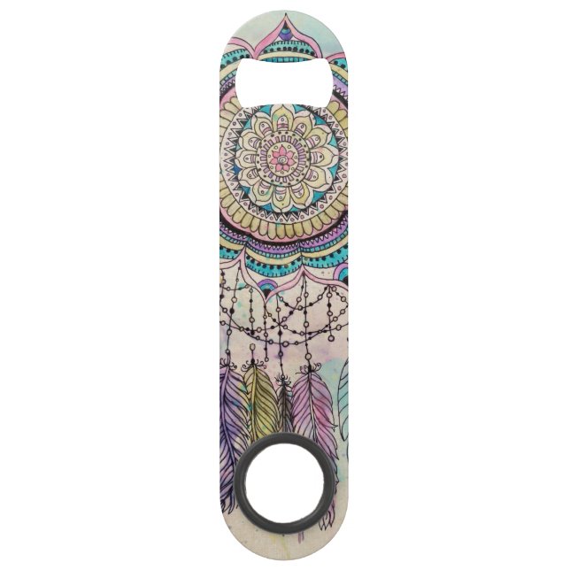 Boho Watercolor Mandala Dreamcatcher Speed Bottle Opener (Front)