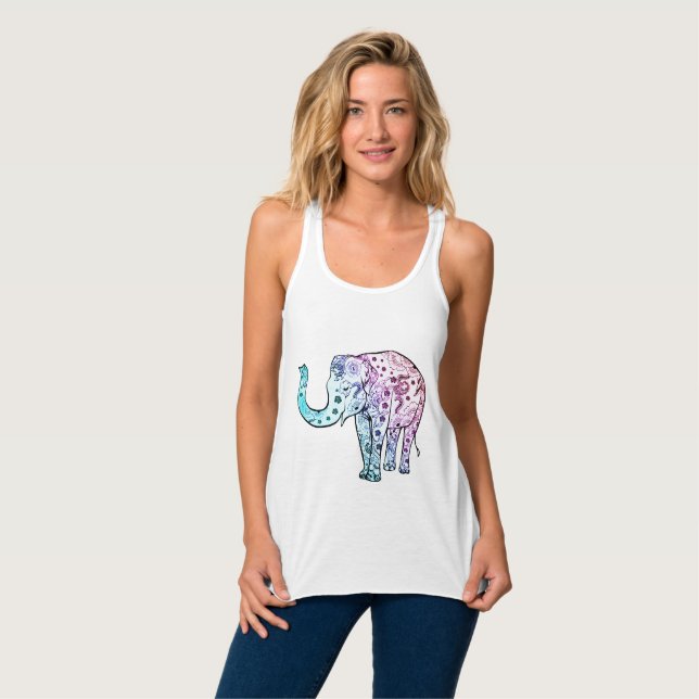 Boho Watercolor Mandala Elephant Tank Top (Front Full)