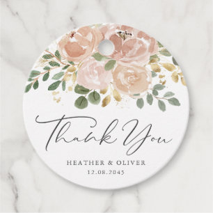 Boho Watercolor Mauve Flowers Wedding Thank You Favor Tags