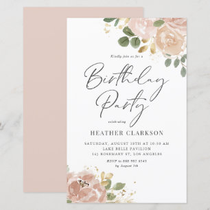 Boho Watercolor Mauve Peach Flowers Birthday Party