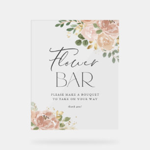 Boho Watercolor Mauve Peach Flowers Floral Bar Acrylic Sign