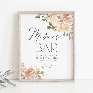 Boho Watercolor Mauve Peach Flowers Mimosa Bar Poster