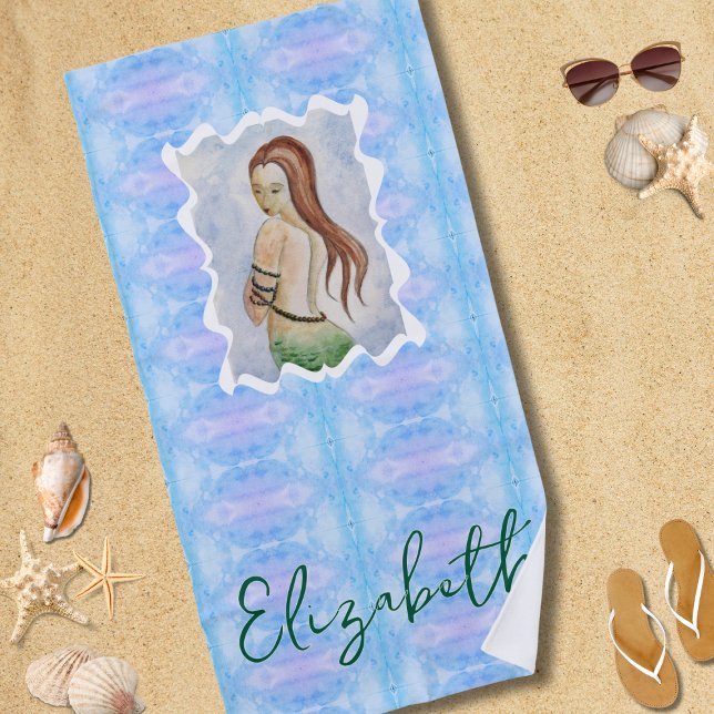 Boho Watercolor Mermaid Personalized Beach Towel (Creator Uploaded)