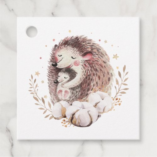 Boho Watercolor Mommy and Baby Hedgehogs Thank You Favor Tags