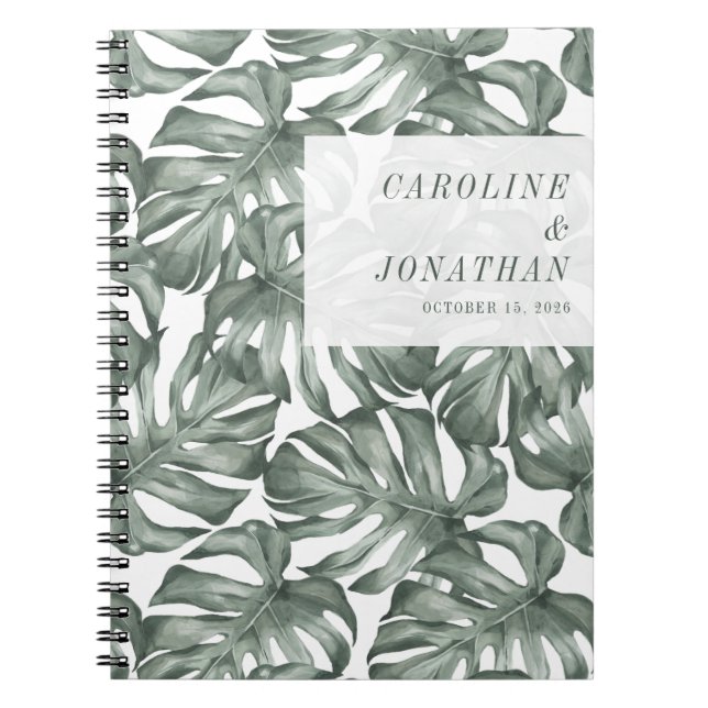 Boho Watercolor Monstera Plant Custom Wedding  Notebook (Front)