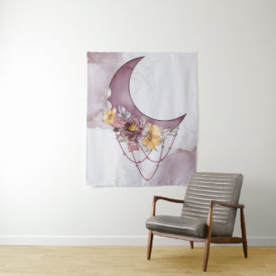 Boho Watercolor Moon Dreamcatcher Tapestry