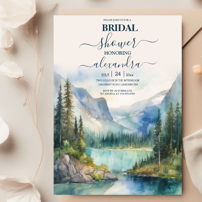 Boho Watercolor Mountain Bridal Shower Invitation (Creator Uploaded)