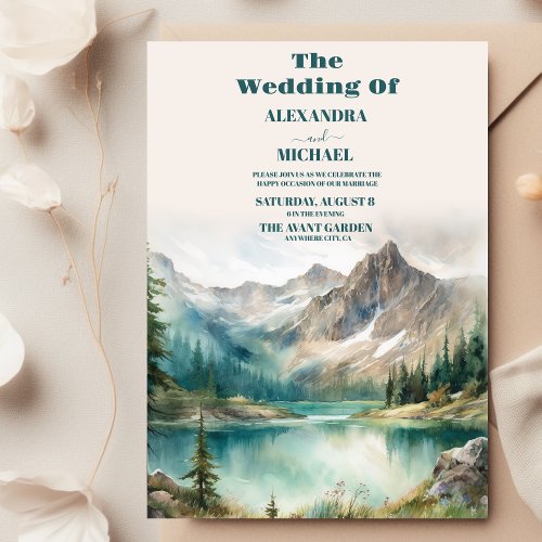 Boho Watercolor Mountain Wedding Invitation