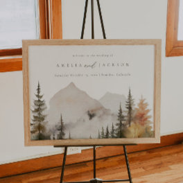Boho Watercolor Mountain Wedding Welcome Sign
