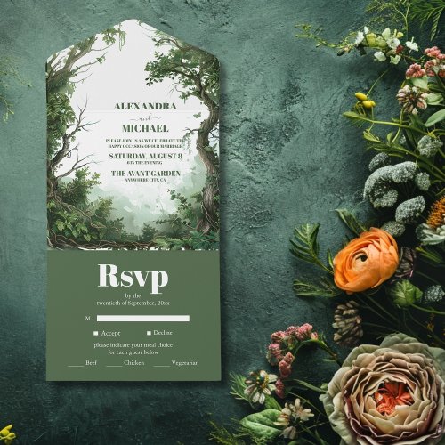 Boho Watercolor Mountain Wildflower Wedding All In One Invitation