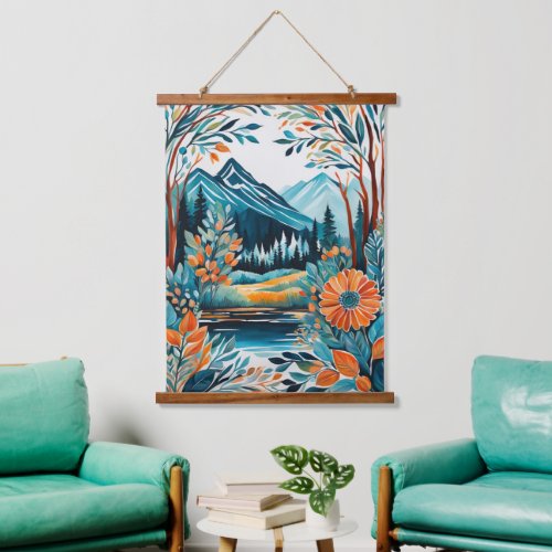 Boho Watercolor Mountainview Nature Tapestries