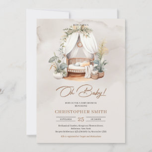 Boho watercolor neutral baby nook tropical invitation