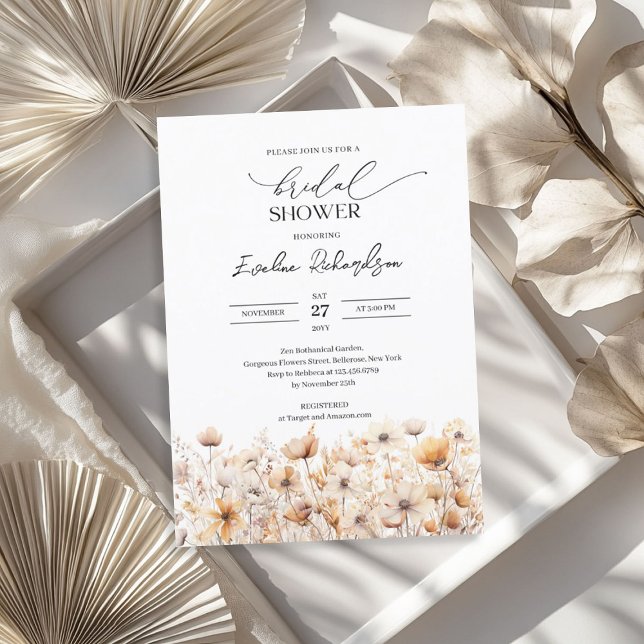 Boho watercolor neutral colors wildflowers bridal invitation (Boho watercolor neutral colors wildflowers bridal invitation)