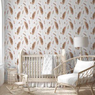 Boho Watercolor Neutral Pampas Grass Wallpaper