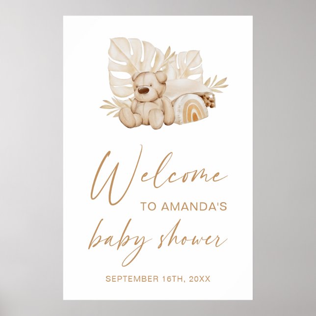 Boho Watercolor Nursery Baby Shower Welcome Poster (Front)