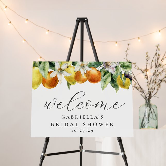 Boho Watercolor Orange Lemon Welcome Sign (In Situ (Stand))