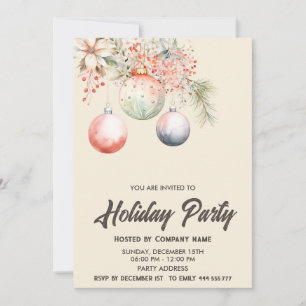 Boho watercolor ornament company Christmas party Invitation