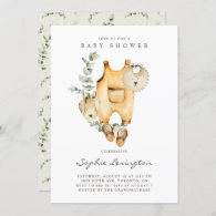 Boho Watercolor Overalls Eucalyptus Baby Shower Invitation