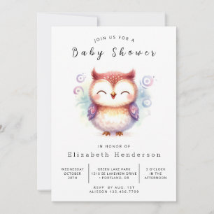 Boho Watercolor Owl Baby Shower Invitation