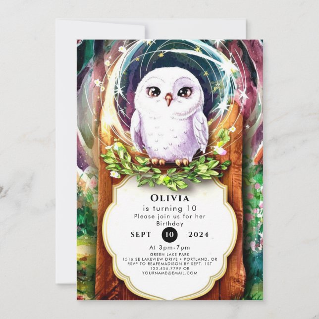 Boho Watercolor Owl Birthday Invitation (Front)