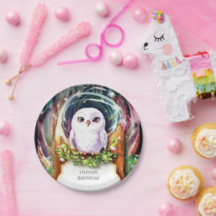Boho Watercolor Owl Birthday Paper Plates