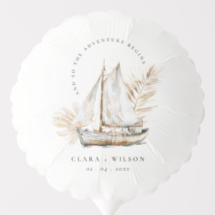 Boho Watercolor Palm Sailboat Seascape Wedding Balloon