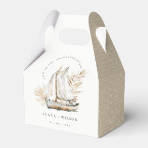 Boho Watercolor Palm Sailboat Seascape Wedding Favor Boxes