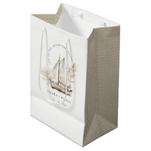 Boho Watercolor Palm Sailboat Seascape Wedding Medium Gift Bag