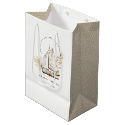 Boho Watercolor Palm Sailboat Seascape Wedding  Medium Gift Bag