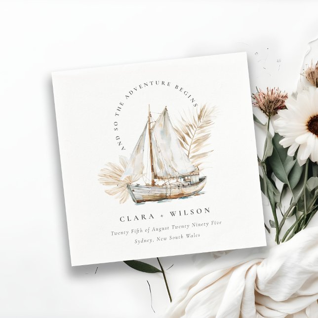 Boho Watercolor Palm Sailboat Seascape Wedding  Napkins (Creator Uploaded)