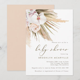 Boho Watercolor Pampas Grass Baby Shower Invitation
